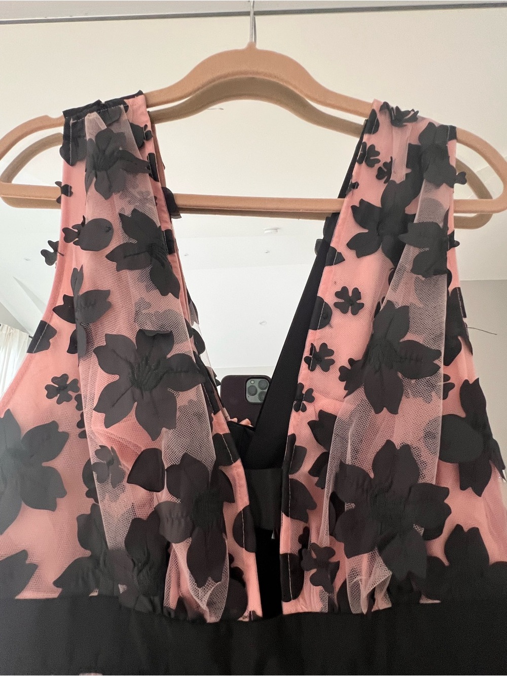 Anthropologie Blush Pink Midi Dress with Black Floral Appliqué - Picture 7 of 15